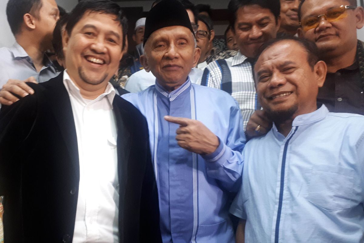 Anggota Dewan Pembina Badan Pemenangan Nasional (BPN) pasangan Prabowo Subianto-Sandiaga Uno, Amien Rais saat memenuhi panggilan kedua penyidik Polda Metro Jaya, Jumat (24/5/2019).