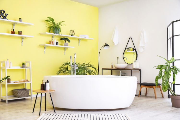 ilustrasi kamar mandi dengan warna kuning