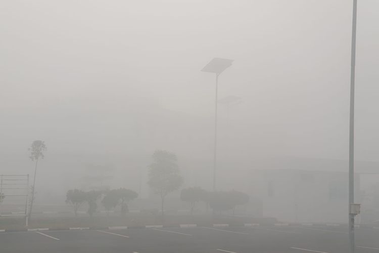 Kabut asap mengepung Bandara Syamsudin Noor Banjarbaru, Kalsel memaksa 6 penerbangan terpaksa delay, Jumat (8/9/2023). 