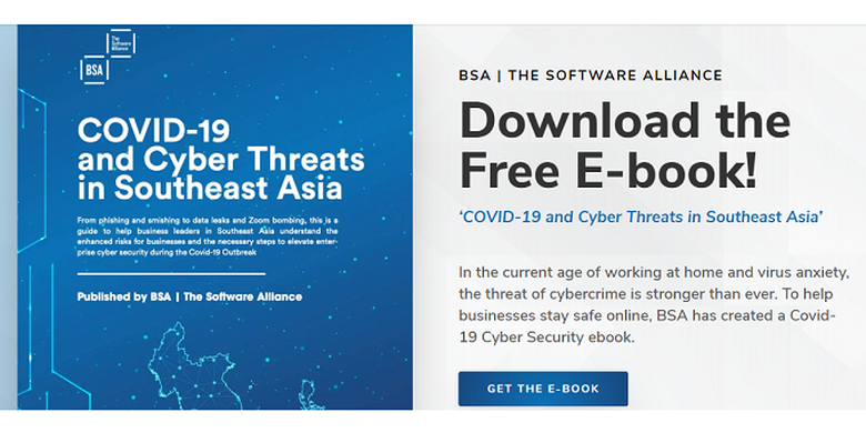Tangkapan layar situs BSA yang menyediakan e-book panduan cegah serangan siber yang bisa diakses gratis.
