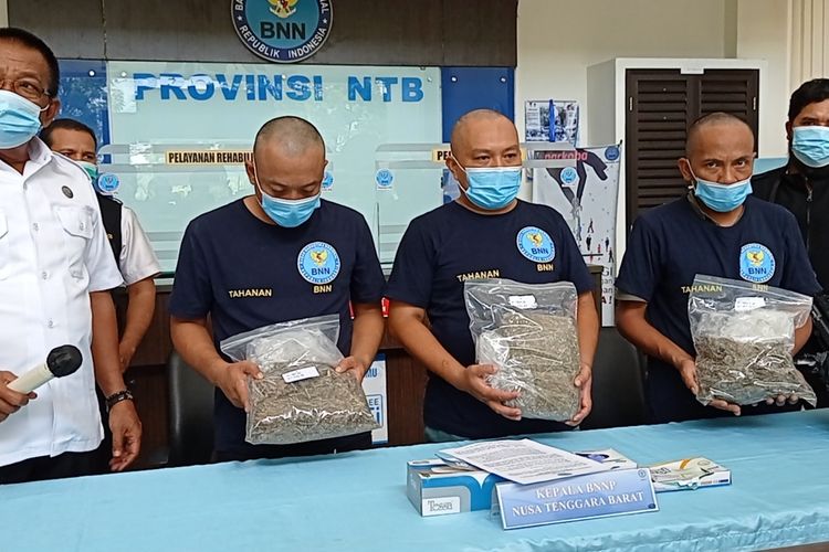 BNNP NTB mengamankan 2 kilogram ganja bersama 3 pelaku asal Lombok Timur. Narkotika jenis ganja ini disembunyikan dalam sebuah paket berisi baju dan dikirim menggunakan jasa ekspedisi.