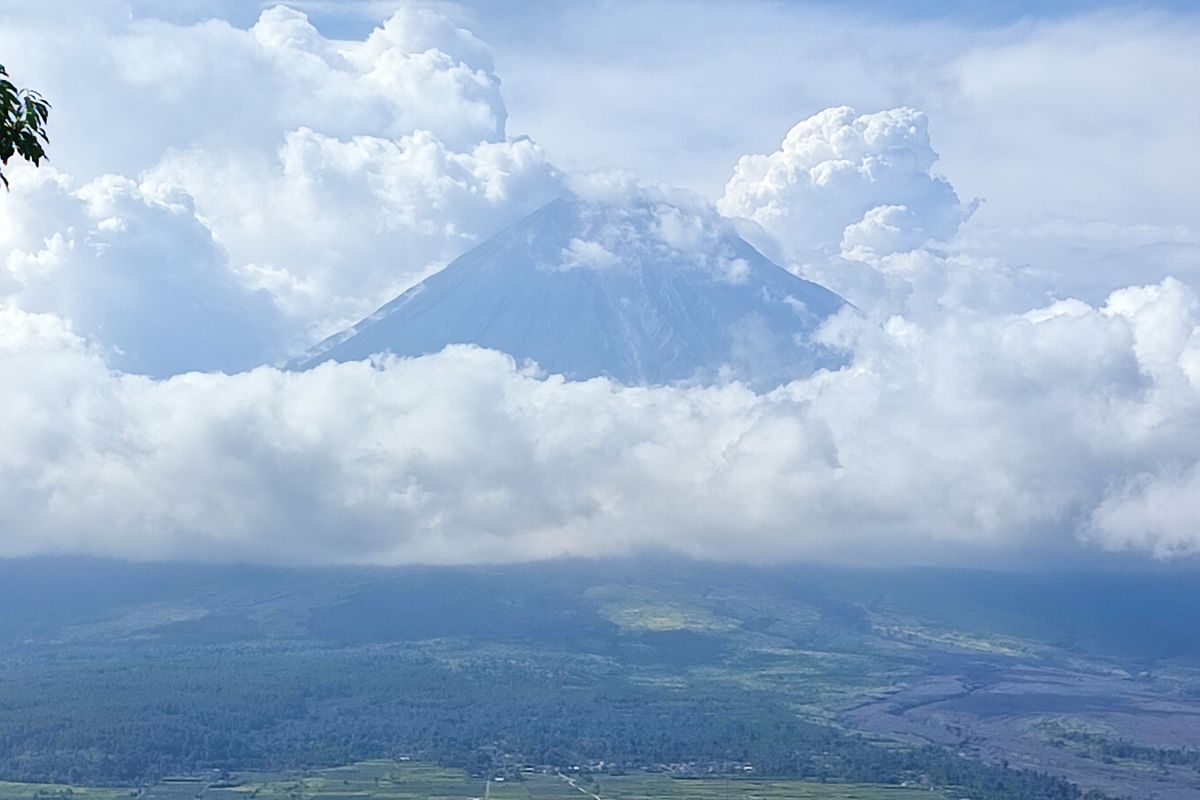Visual Gunung Semeru tertutup awan pada Kamis (23/5/2024)