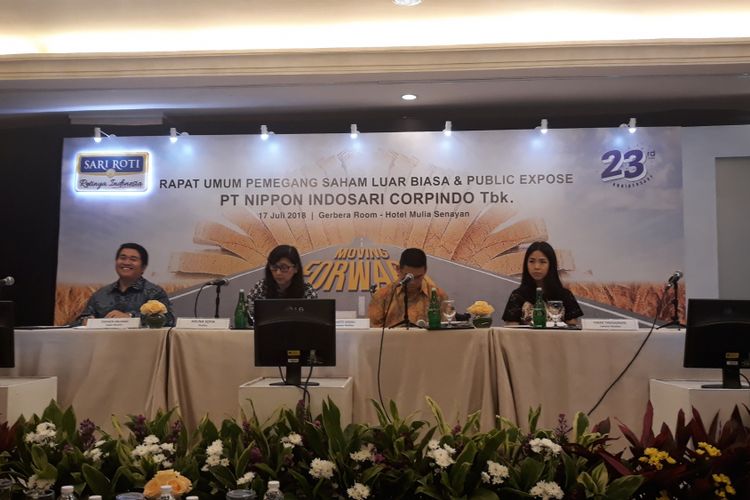 Pers Conference Rapat Umum Pemegang Saham Luar Biasa PT Nippon Indosari Corpindo Tbk. di Hotel Mulia, Selasa (17/7/2018)