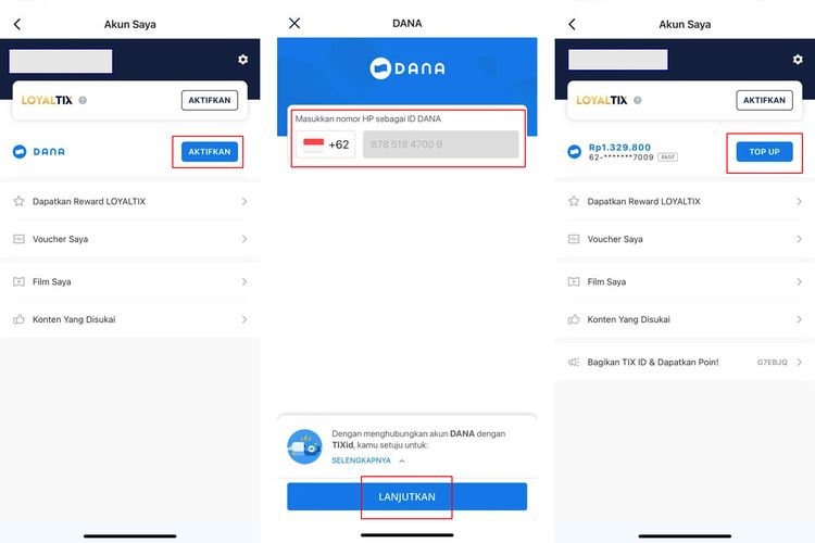 Ilustrasi cara mengaktifkan DANA di TIX ID