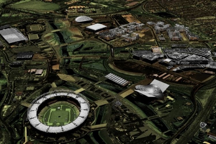 Model peta 3D Olympc Park di Inggris yang diambil menggunakan teknologi LIDAR