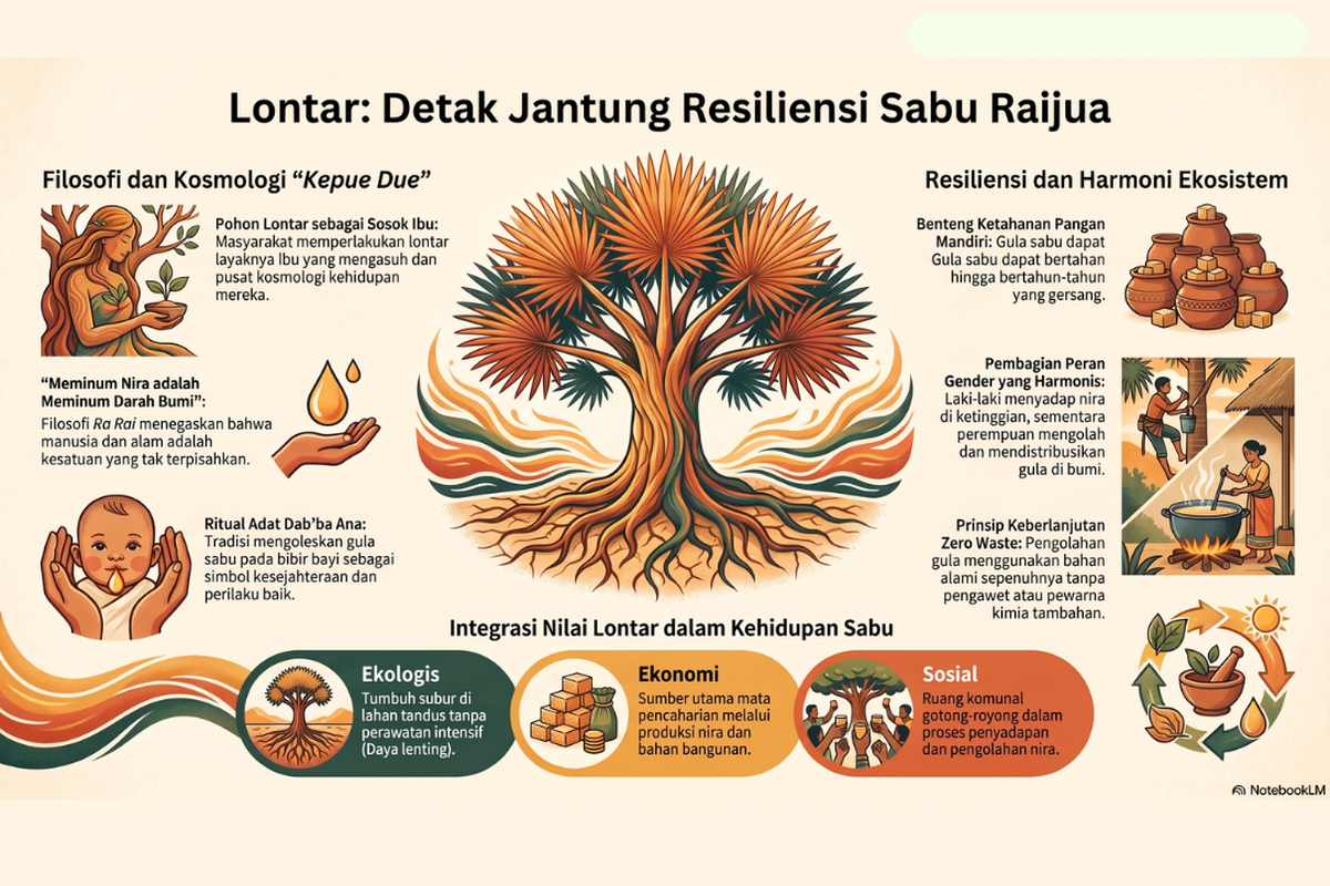 Ilustrasi kearifan lokal pohon lontar bagi masyarakat Sabu, NTT.
