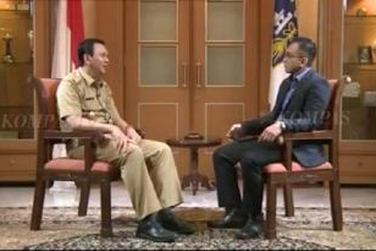 Basuki Tjahaja Purnama saat diwawancara penyiar Kompas TV Aiman Witjaksono.