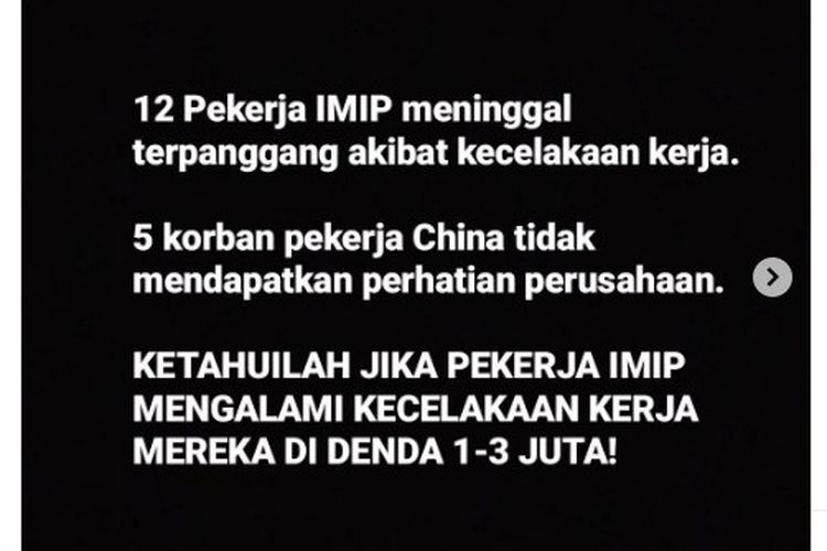 Tangkapan layar soal dugaan PT IMIP yang akan PHK dan denda karyawan.