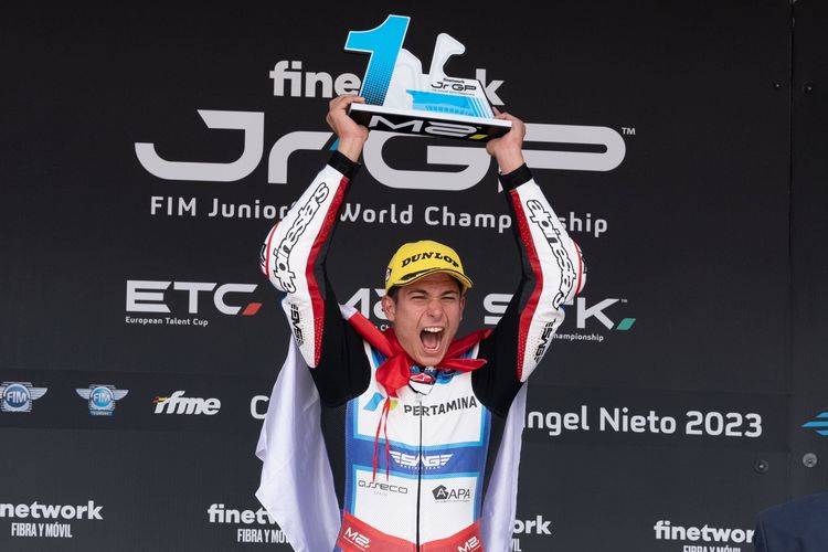 Rider Pertamina Mandalika SAG Team, Carlos Tatay berjaya pada race keempat ajang Moto2 European Championship di Sirkuit Jerez, Spanyol, Minggu (4/6/2023).