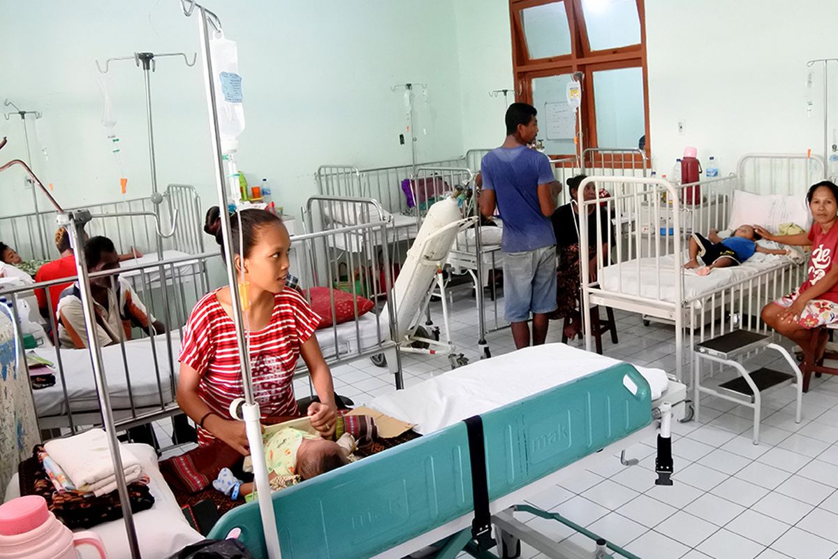 Sejumlah pasien penderita demam berdarah dengue (DBD) dirawat di salah satu ruangan di RSUD TC Hillers Maumere, Kabupaten Sikka,  NTT, Selasa (10/3/2020). Sampai dengan Selasa (10/3) siang jumlah kasus DBD di kabupaten itu sudah mencapai 1.195 kasus, dengan korban yang meninggal mencapai 14 orang dan yang masih dirawat mencapai 130 orang.