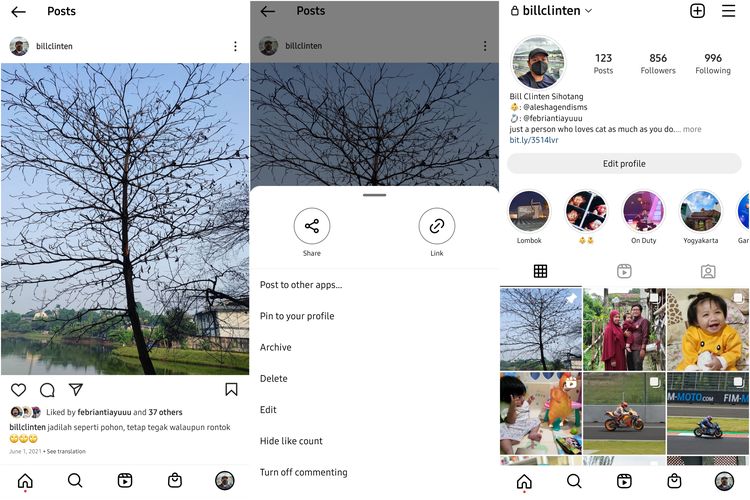 Cara menyematkan atau pin suatu postingan Instagram ke bagian paling atas profil pengguna.