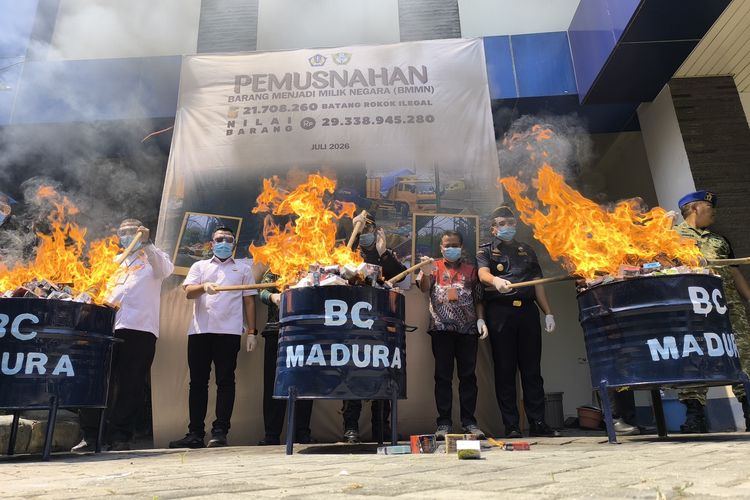 23,6 Juta Batang Rokok Ilegal Dimusnahkan di Pamekasan, Kerugian Negara Capai Rp 19 Miliar