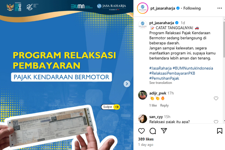 Program Relaksasi Pembayaran Pajak Kendaraan Bermotor.