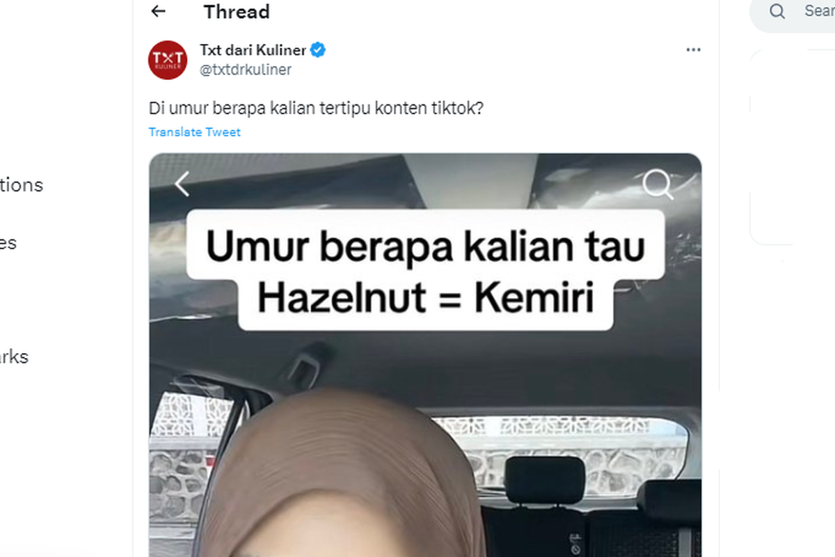 Tangkapan layar twit soal kemiri dan hazelnut