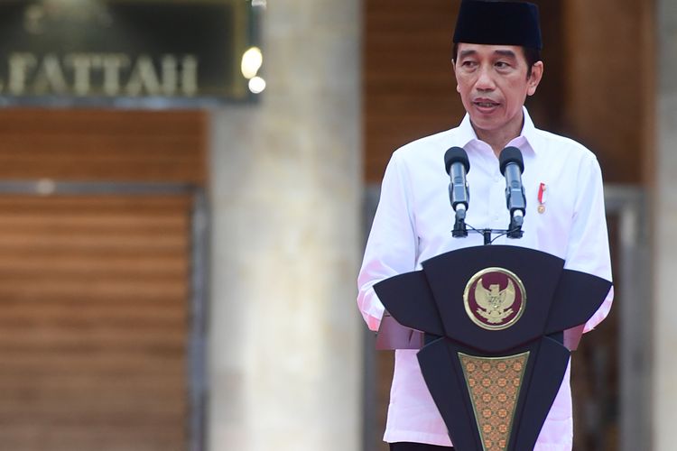 Presiden Joko Widodo (Jokowi) saat membacakan pidato dalam peresmian renovasi Masjid Istiqlal.