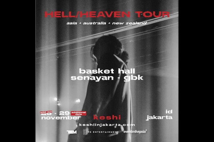 Poster konser Hell/Heaven Asia Tour 2022 oleh penyanyi Keshi yang akan berlangsung di Jakarta pada 28 dan 29 November 2022.