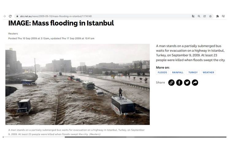 Tangkapan layar laman ABC tentang hasil pencarian banjir bandang di Turki