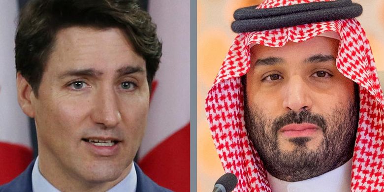 Perdana Menteri Kanada Justin Trudeau (kiri) dan Putra Mahkota Arab Saudi Mohammed bin Salman (kanan).
