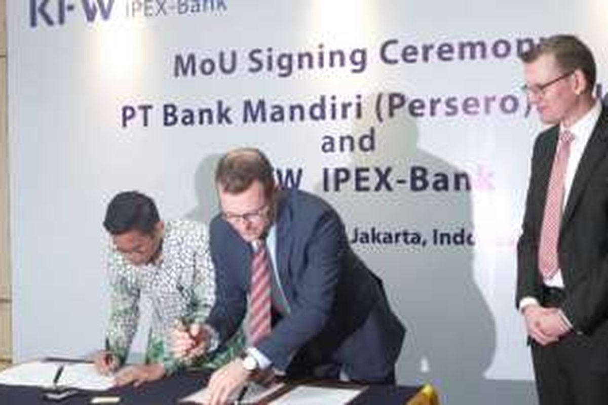 Penandatanganan kerjasama antara Bank Mandiri dan KfW IPEX-Bank, Rabu (20/4/2016).
