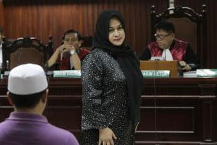 Istri muda Gubernur Sumut, Evy Susanti, hadir di Pengadilan Tipikor Jakarta untuk menjadi saksi, Kamis (17/9/2015).