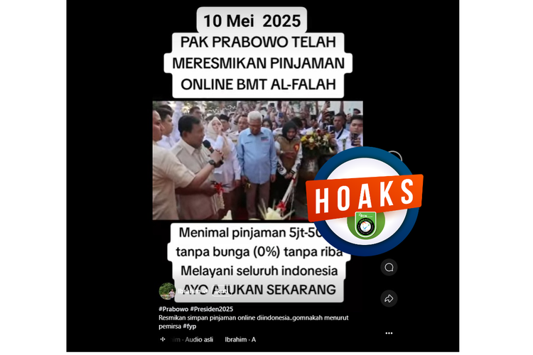 Tangkapan layar Facebook video yang diklaim menampilkan Prabowo meresmikan perusahaan pinjol