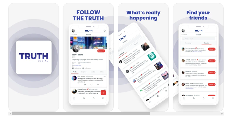 Tangkapan layar aplikasi Truth Social buatan Donald Trump di App Store.