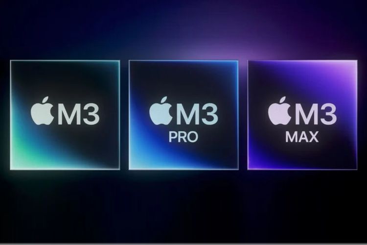 Ilustrasi chip Apple M3, M3 Pro, dan M3 Max.