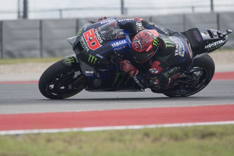 Fabio Quartararo saat balapan pada MotoGP Amerika 2021.   Mirco Lazzari gp/Getty Images/AFP (Photo by Mirco Lazzari gp / GETTY IMAGES NORTH AMERICA / Getty Images via AFP)