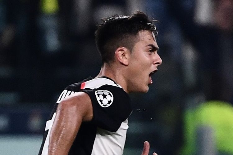 Paulo Dybala saat melakukan selebrasi dalam laga Juventus vs Lokomotiv Moskwa pada ajang Liga Champions, di Allianz Stadium, 22 Oktober 2019. 