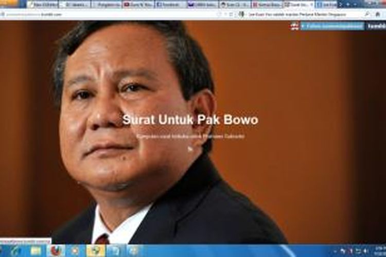 Surat untuk calon presiden Prabowo Subianto
