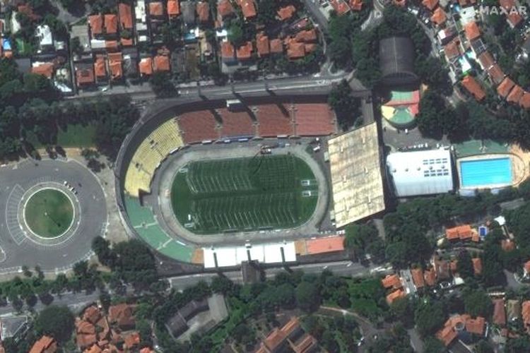 Stadium Pacaembu di Sao Paolo, Brasil, yang diubah menjadi rumah sakit.