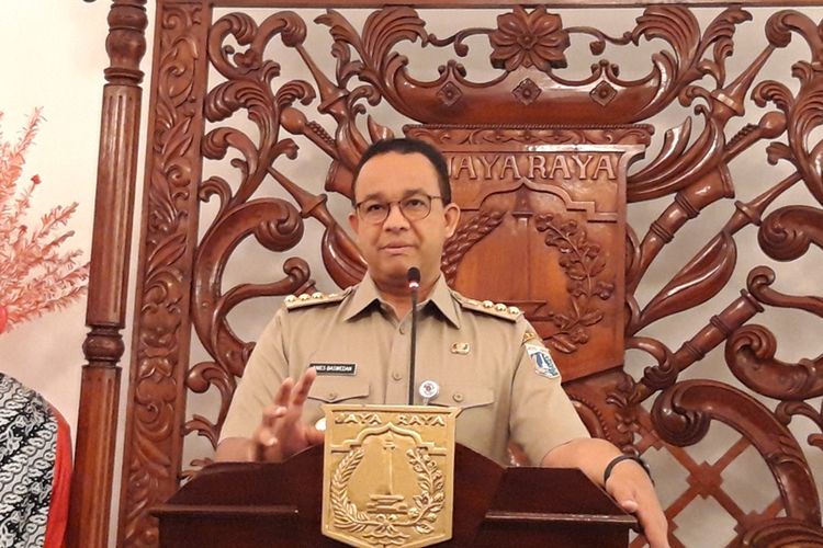 Gubernur DKI Jakarta Anies Baswedan di Balairung, Balai Agung, Jakarta Pusat, Senin (16/9/2019)