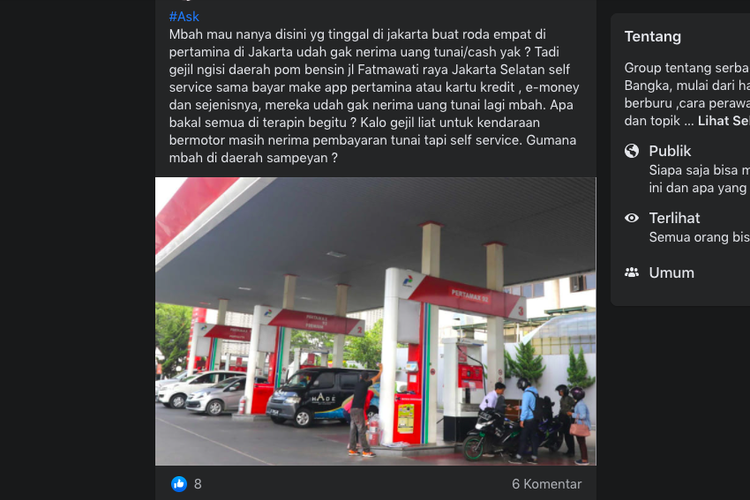 Tangkapan layar pertanyaan soal pembayaran non tunai di SPBU Pertamina di Jakarta