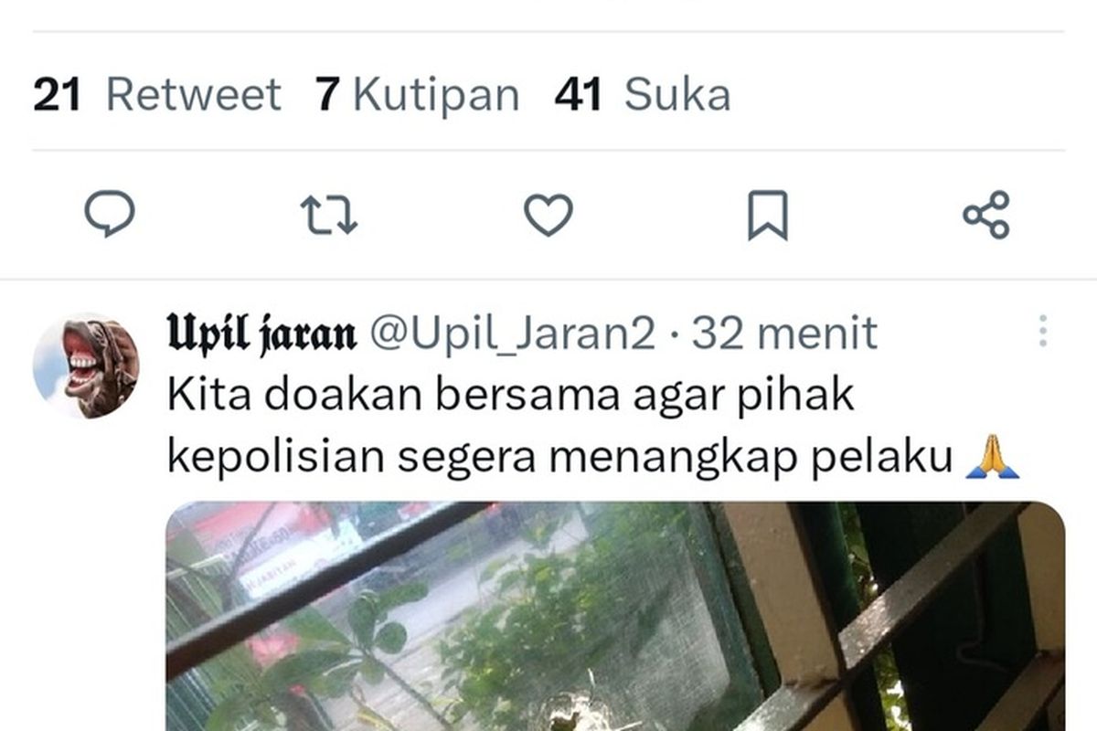 tangkapan layar dari media sosial terkait kaca Puskesmas di Sleman yang bolong diduga akibat tembakan.