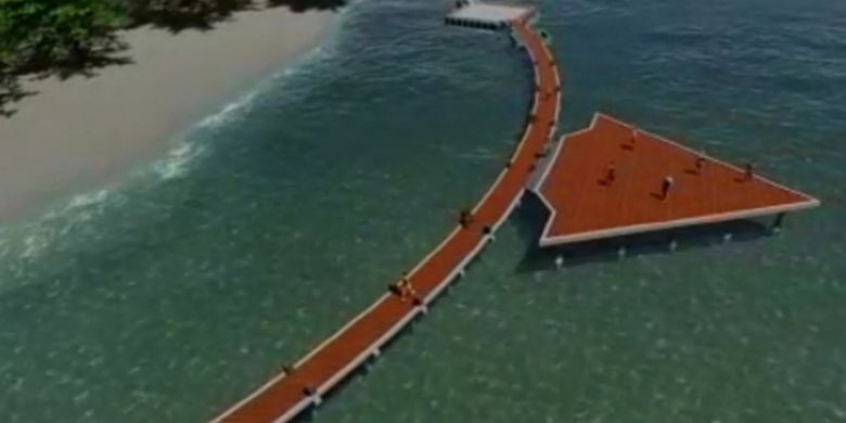 Desain Jembatan Panah Asmara yang sedang di bangun di Pulau Tidung, Kepulauan Seribu