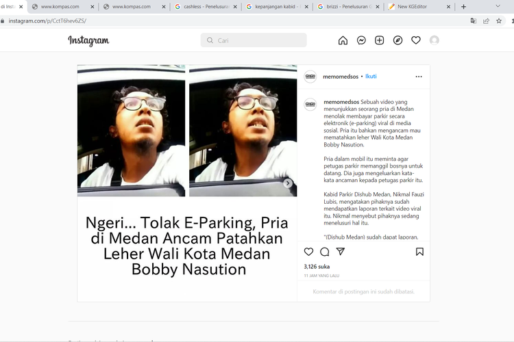 Tangkapan layar video seorang pria menolak e-parking dan ancam patahkan leher Wali Kota Medan Bobby Nasution