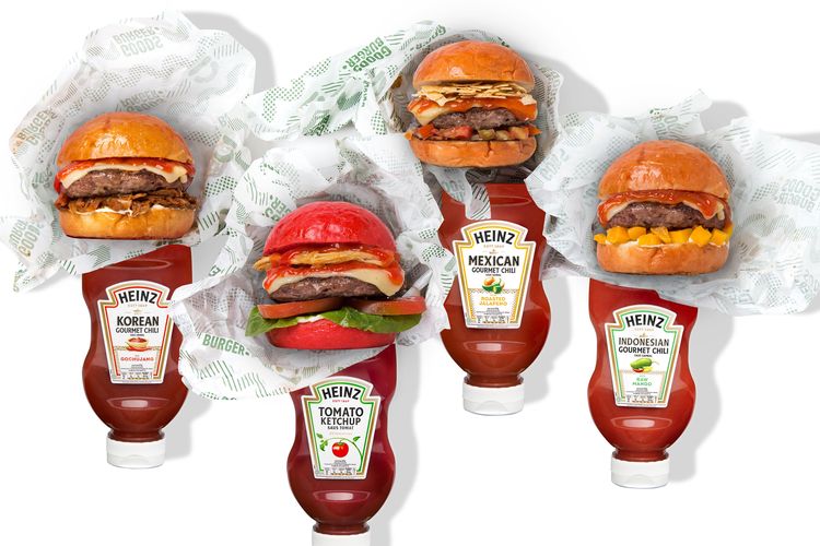 Kolaborasi produk saus Heinz dengan burger Goods