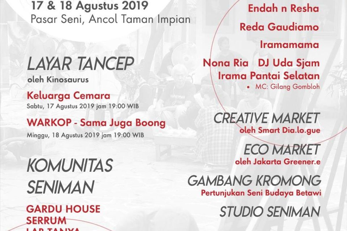 Brosur Kegiatan Saka Merdeka Berkarya di Pasar Seni Ancol pada 17 dan 18 Agustus 2019