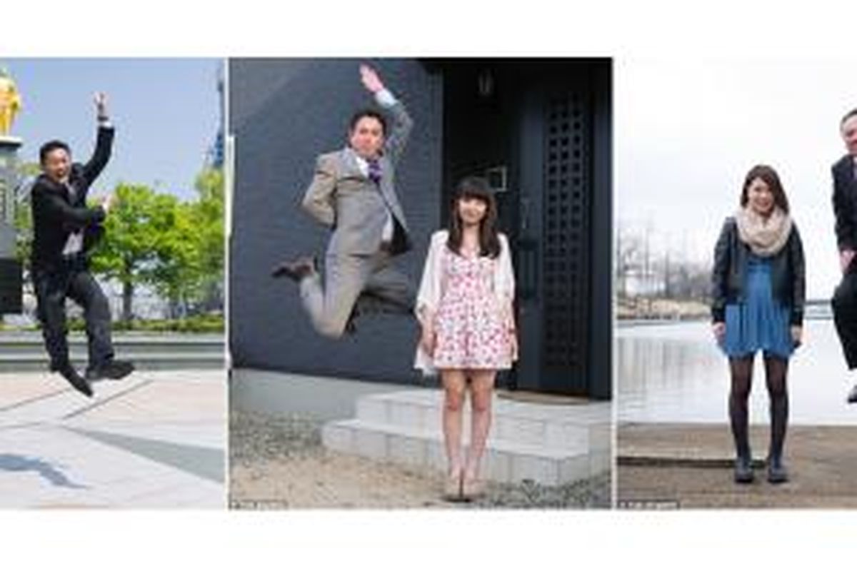 Pose ayah melompat di samping anak perempuan tengah menjadi tren fotografi di Jepang