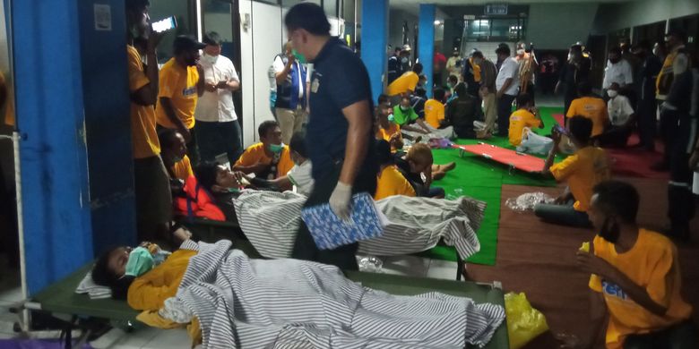 Survivors have been evacuated after Yunice Boat sinks in the waters of the Bali Strait on late Tuesday, June 29, 2021. They are receiving treatment at the Ketapang Harbor in Banyuwangi, East Java. 