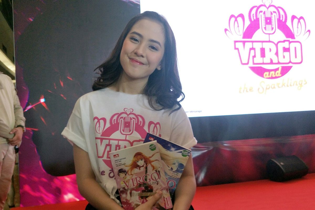 Artis peran yang juga penyanyi Adhisty Zara dalam jumpa pers di FX Sudirman, Jakarta Pusat, Sabtu (7/9/2019).