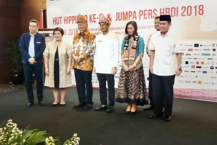 Jumpa pers Hari Belanja Diskon Indonesia (HBDI) 2018 yang digelar Hippindo di Gedung Kemendag, Jakarta, Jumat (8/6/2018).