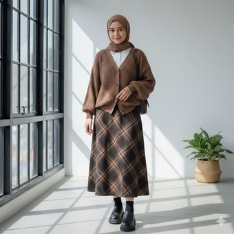 Rekomendasi outfit bukber serba coklat.