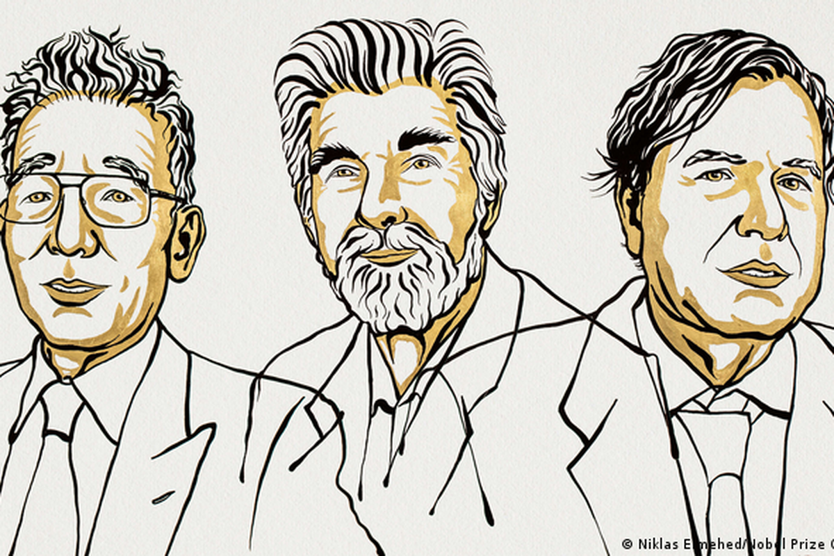 Pemenang Nobel Fisika 2021. Dari kiri ke kanan: Syukuro Manabe, Klaus Hasselmann dan Giorgio Parisi, tiga ilmuwan peraih Penghargaan Nobel Fisika 2021