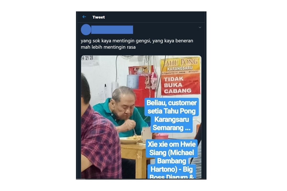 Viral foto Bambang Hartono sedang makan di sebuah warung