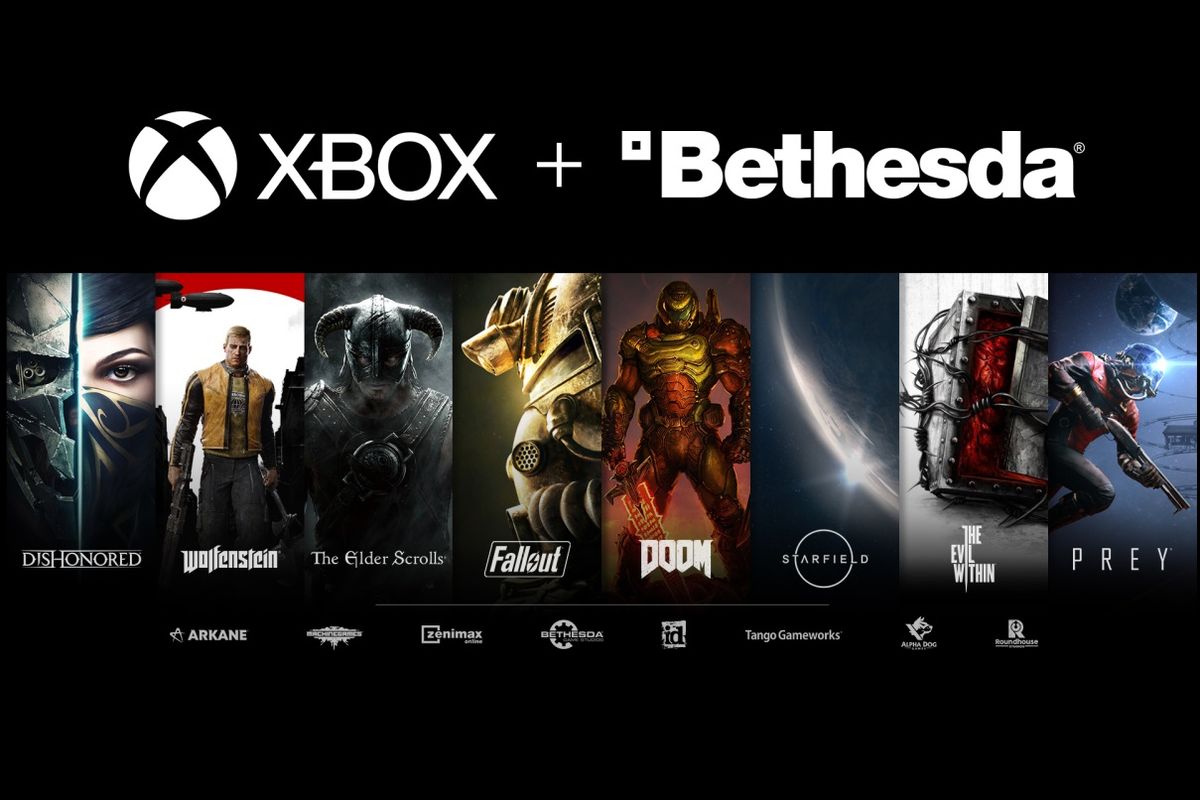 Ilustrasi Microsoft Xbox yang mengakuisisi perusahaan game Bethesda.