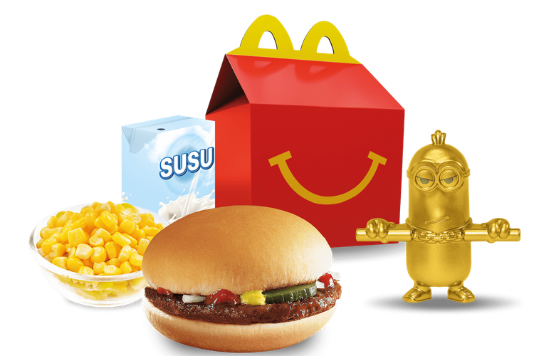 Happy Meal Mminions Mcdonalds, dengan karakter minion gold atau emas yang terbatas. 