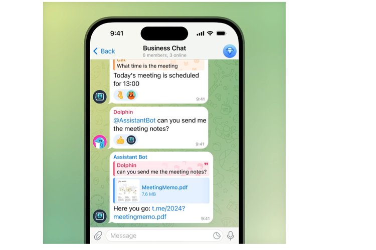 Update Telegram memperbarui bot, sehingga kini bot memiliki berbagai fitur baru seperti memberikan reaksi pada pesan pengguna