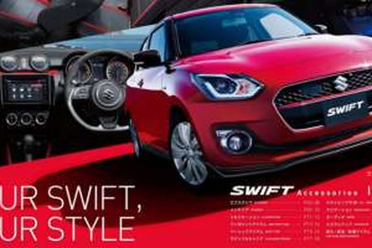 Paket aksesori untuk Suzuki Swift model sporty.