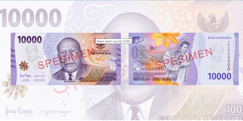Gambar uang kertas baru emisi 2022 Rp 10.000.